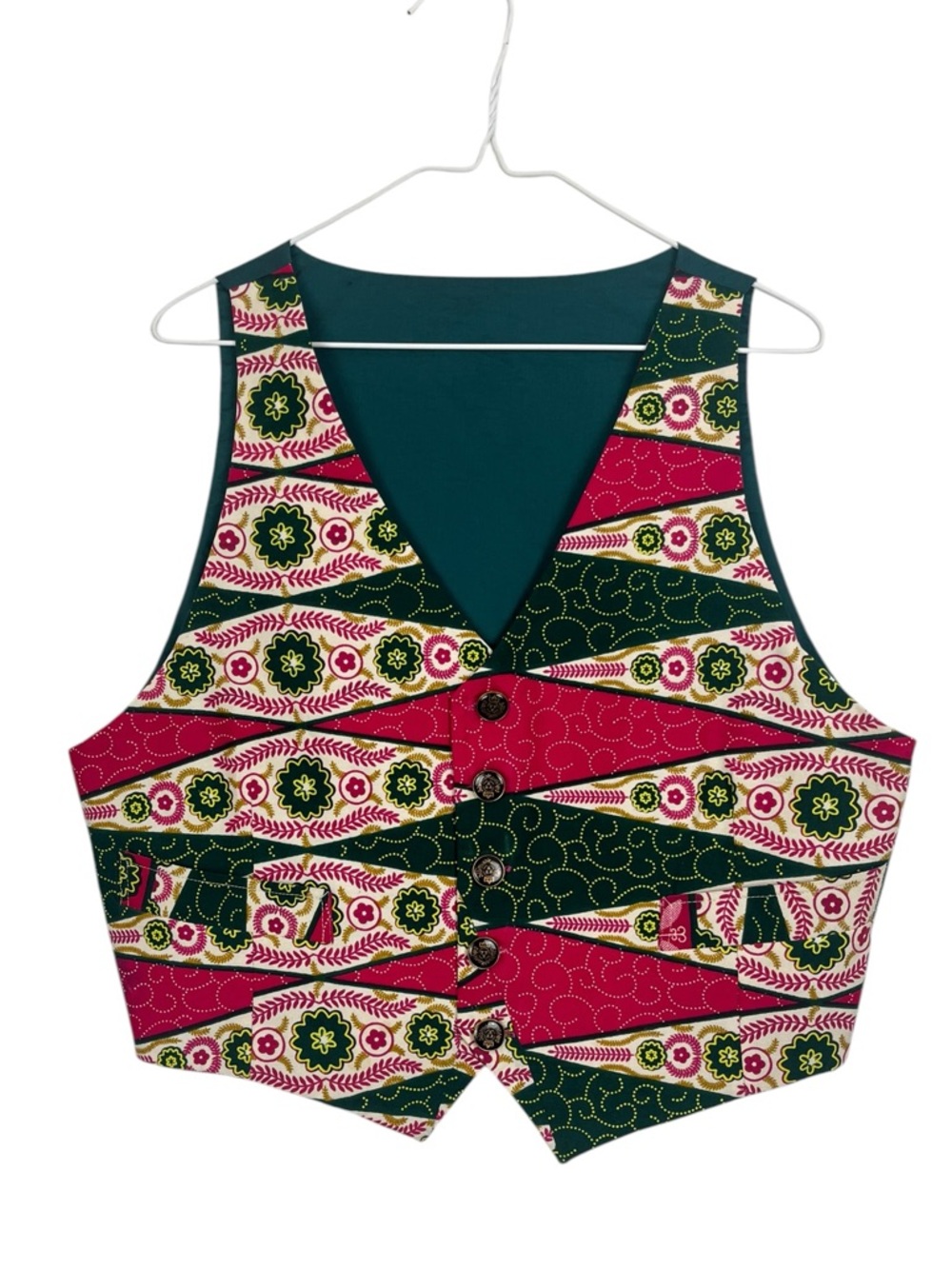 Vintage Floral Stripe Folk Boho Button Front Tapestry Vest Size Medium
